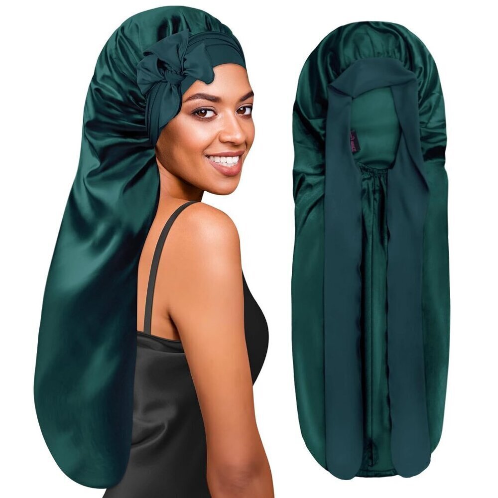 Silk Satin Hair Bonnet Large Long Sleep Cap for Braids & Locs with Tie